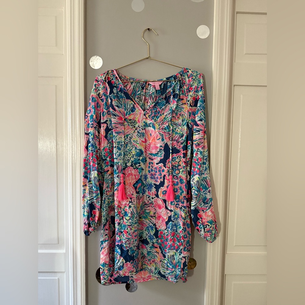 Lilly Pulitzer Vibrant Pink and Blue Long Sleeve Dress